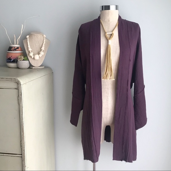 Johnny Was Sweaters - JOHNNY WAS Calme Eggplant Gauze Belted Kimono Cardigan XS/S NWT